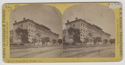 Stereograph view of Terrace Block on Michigan Avenue before the Chicago Fire of 1871 by P.B. Greene